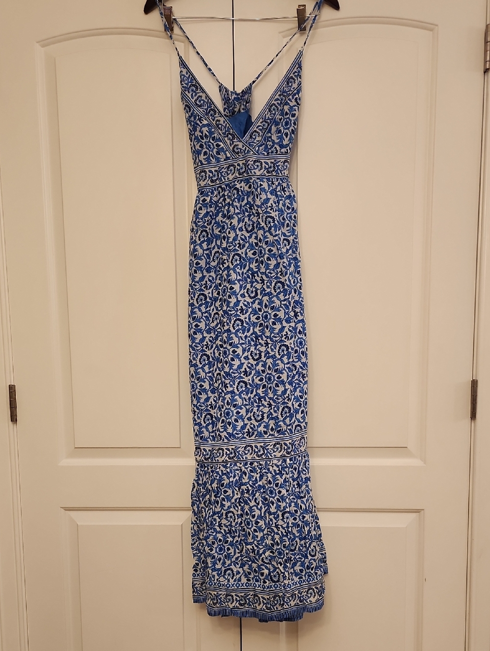 Vineyard Vines Blue and White Floral Maxi Dress with Spaghetti Straps